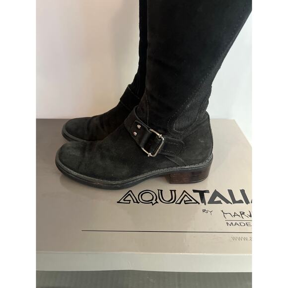 Aquatalia by Marvin K. Black Suede Weatherproof Tall Boots w/box Size 7.5 - Picture 3 of 15